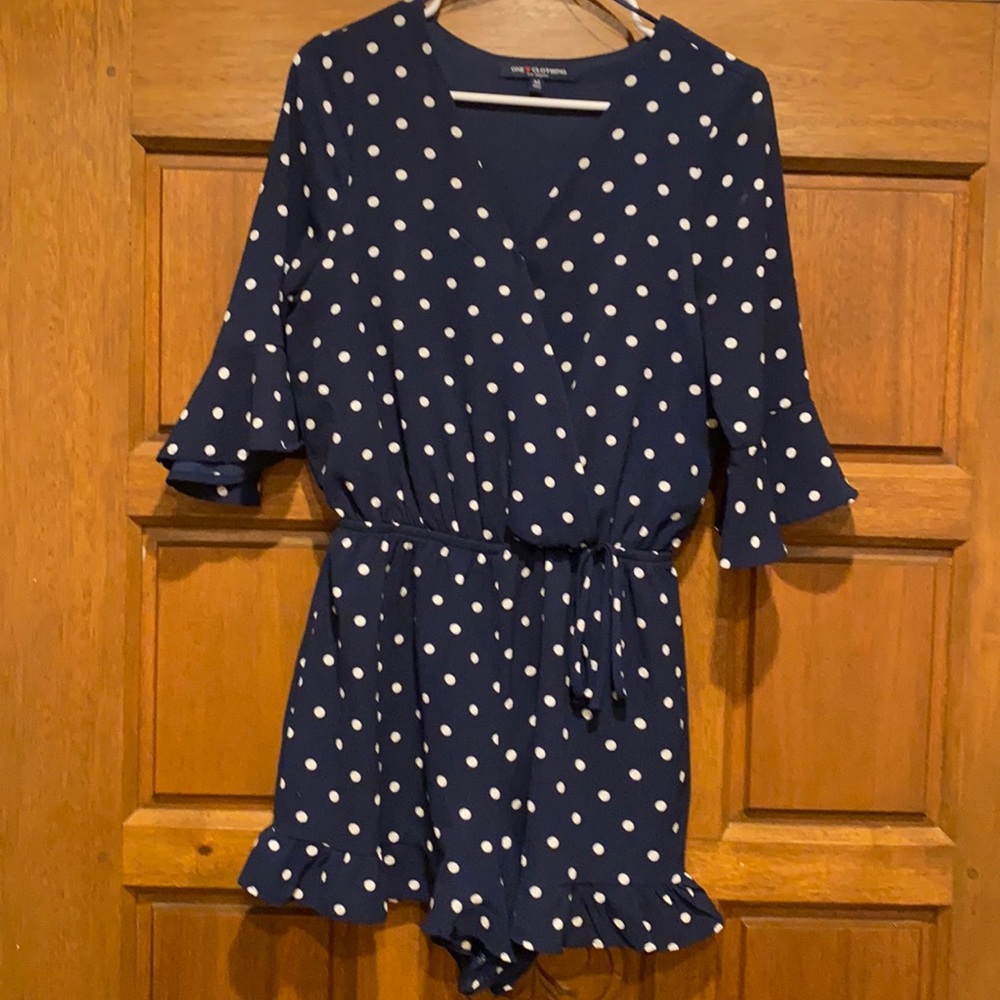 Navy polka dot romper
